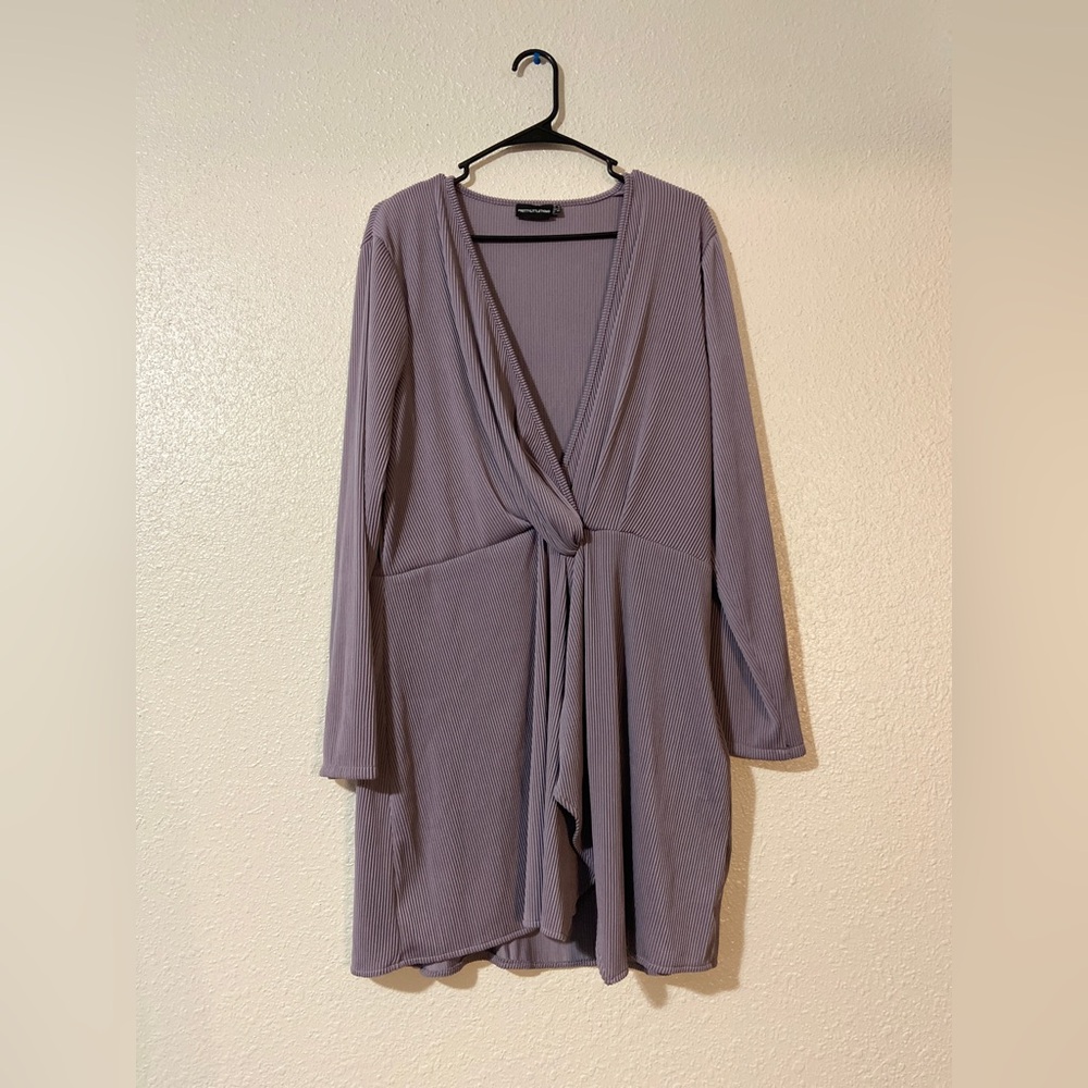 Pretty Little Thing Purple Ribbed Long Sleeve Mini Dress